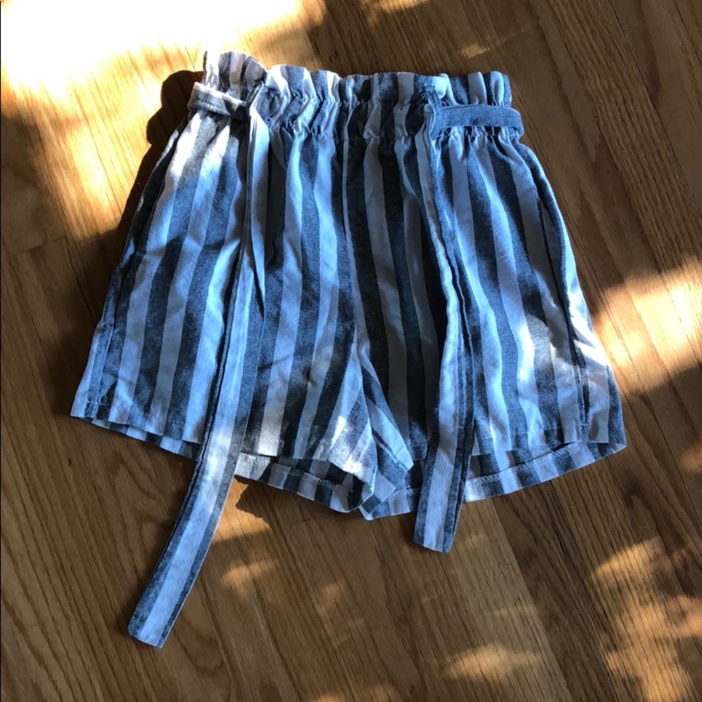 White and grey stripped dress shorts